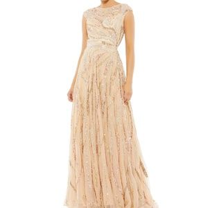 NWT Mac Duggal 5445 Cap Sleeve Embellished Evening Gown Beige Multi Size 2